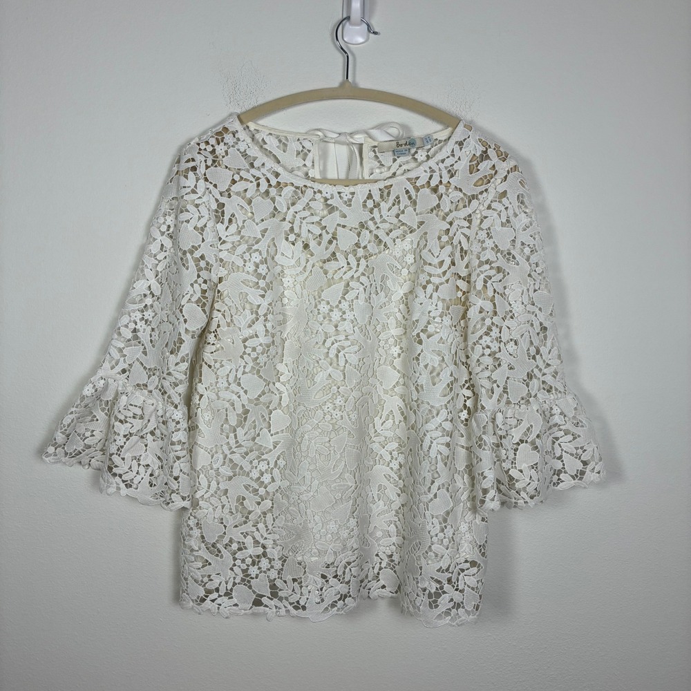Boden Brittany Ivory Floral Lace Bell Sleeve Top Womens UK 12 US 8 Romantic Chic
